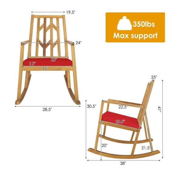 Acacia Wood Rocking Chair - Patio Sofa with Cushion & Armrests - Outdoor Garden Deck Furniture
