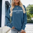 thumbnail image 2 of C'est La Vie Paris Sweatshirts for Women Oversized Letter Graphic Crewneck Tops Casual Drop Shoulder Long Sleeve Pullover Sweatshirt Fashion Streetwear Workout Outfits Blue XXL, 2 of 4