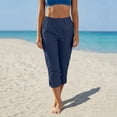 thumbnail image 5 of Bloomae Linen Capri Pants for Women Wide Leg Comfy Lightweight Casual Side Slit Summer Beach Elastic High Waist Capris Cropped Lounge Trousers with Pockets, 5 of 9