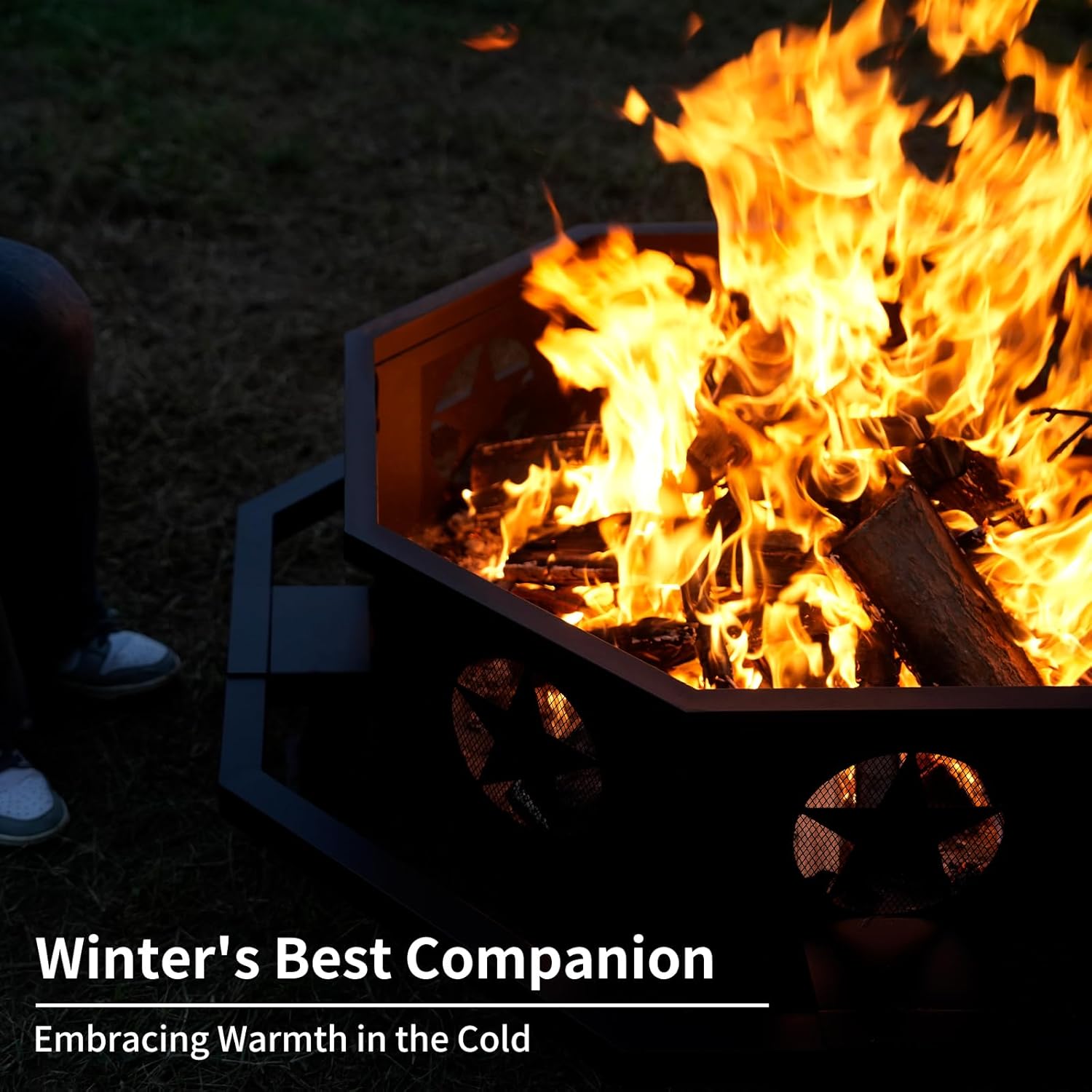 45 inch Extra Large Fire Pit, Outdoor Wood Burning Fire Pit for Outside Octagonal Heavy Duty Firepit for Camping, Backyard, Patio, Black