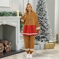 thumbnail image 2 of Luwomo Women Christmas Gingerbread Onesie Pajamas Adult 4 Piece Flannel Gingerbread Hooded Sleepwear Homewear Outfits Set,Brown,L, 2 of 8