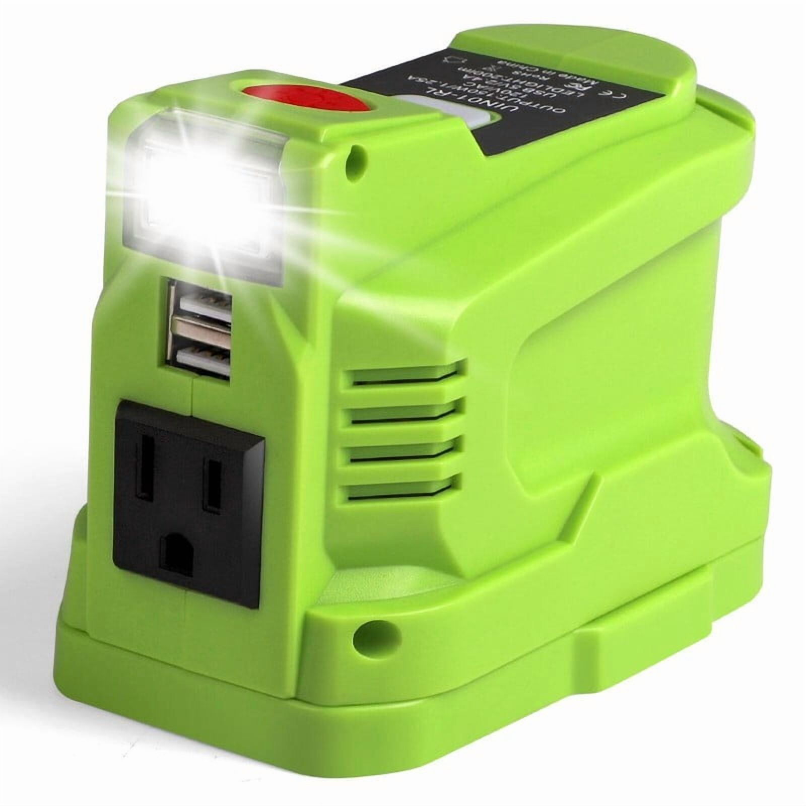 150W Power Supply Inverter for Ryobi 18V, TEPULAS DC 18V to AC 120V Power Inverter Generator, Power Source USB Phone Charger Adapter for Ryobi w/AC Outlet & LED Light (No Battery)