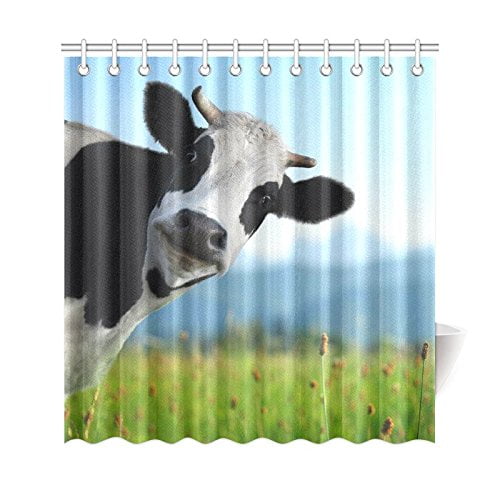Pasture Milk Cow Shower Curtain Green Grassland Fabric Bathroom Curtain 72"x72" 