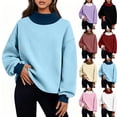 thumbnail image 7 of Moxiu Womens Oversized Sweatshirts Mock Neck Pullover Long Sleeve Solid/Color Block Slouchy Fleece Preppy Turtleneck Tops 2026 Light Blue,XL, 7 of 7
