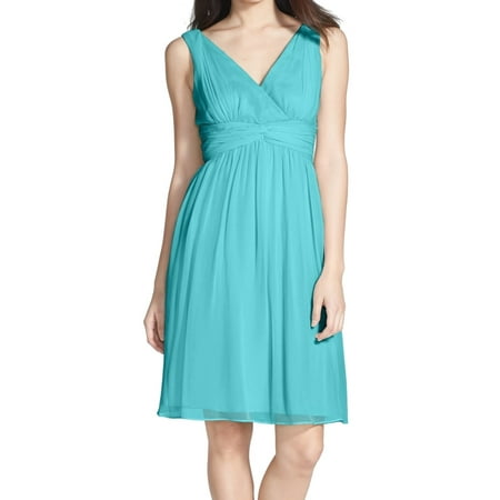 - Donna Morgan NEW Blue Women Size 8 Chiffon Empire Waist Silk Dress