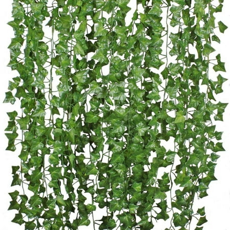 Artificial Plant With Flowers 12pcs 6.6ft Artificial Vines With Leaves and Flowers Silk Scindapsus Ivy Leaf Garland Plant Foliage Decor Artificial Plants ()
