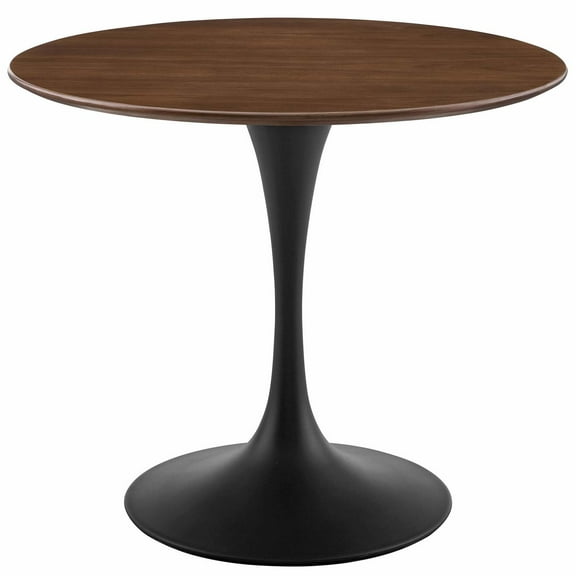 Contemporary Modern Urban Designer Kitchen Room Round Dining Table, Wood Metal Steel, Black Walnut Brown