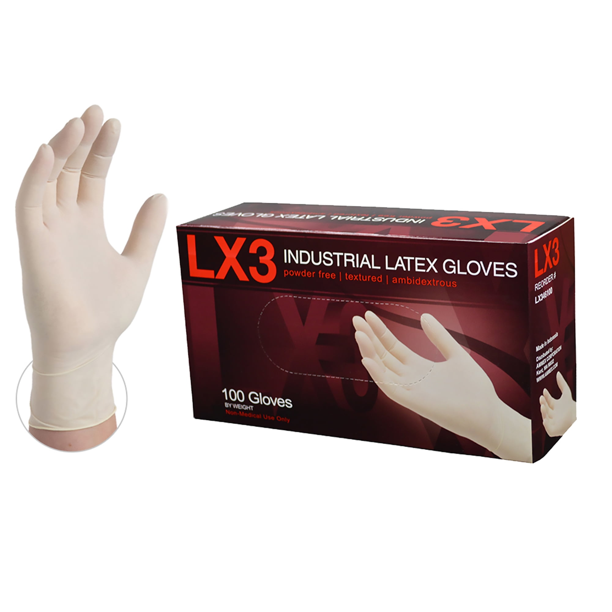 X3 Ivory Industrial Latex Disposable Gloves 3 Mil, Large, Case of 1000