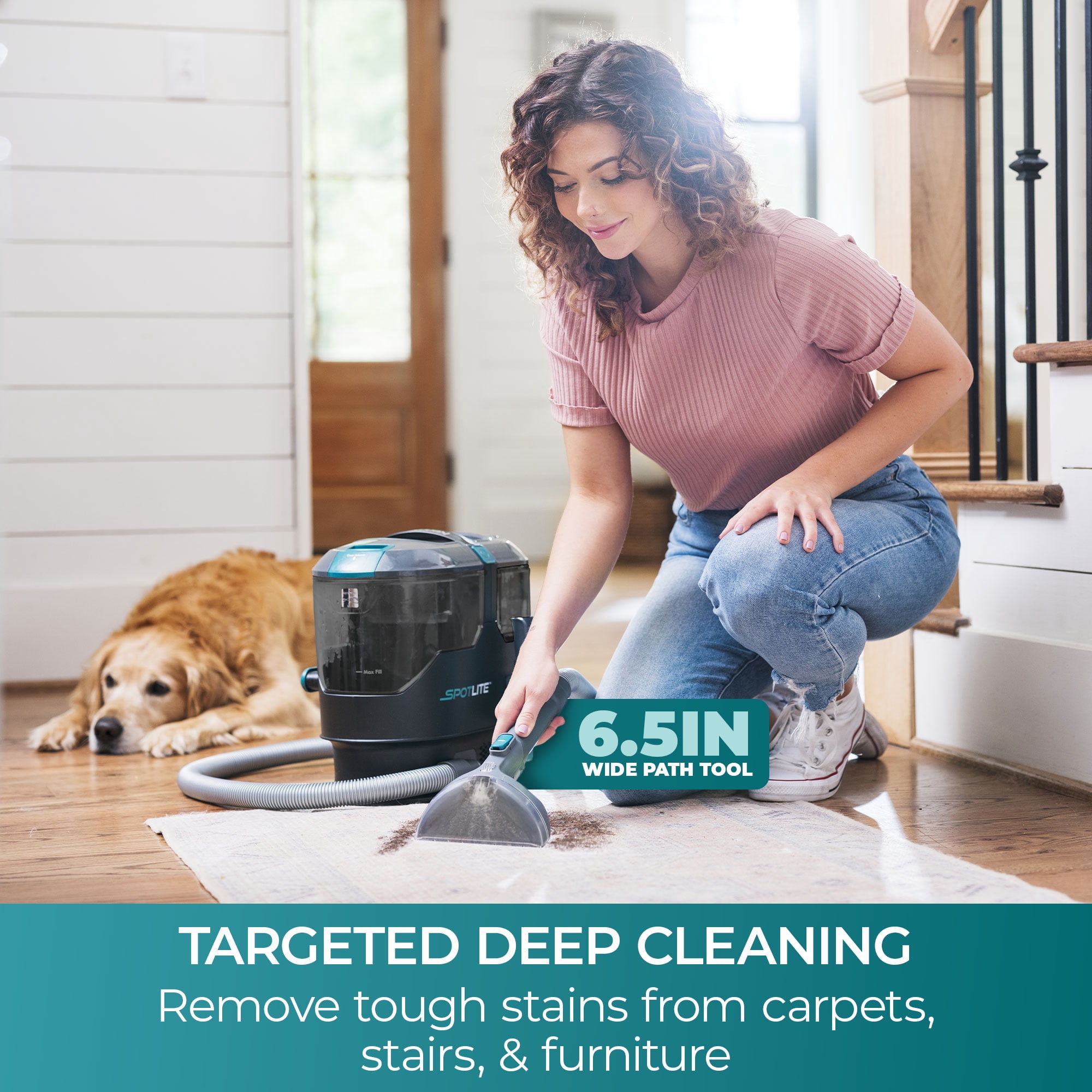 Kenmore SpotLite™ Carpet & Upholstery Cleaner, for Rugs, Stairs, Upholstery & Carpets, Portable, Powerful Suction for Stains & Odor Removal, Pet Friendly, KW2001.01, Black with Teal