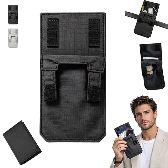 3-in-1 Hidden Pocket Slim Anti-Theft Travel Wallet Under Clothes, Ripstop Nylon Hidden Belt Wallet for Passports, Cash and Cards, Black, 4.53 x 3.35 In