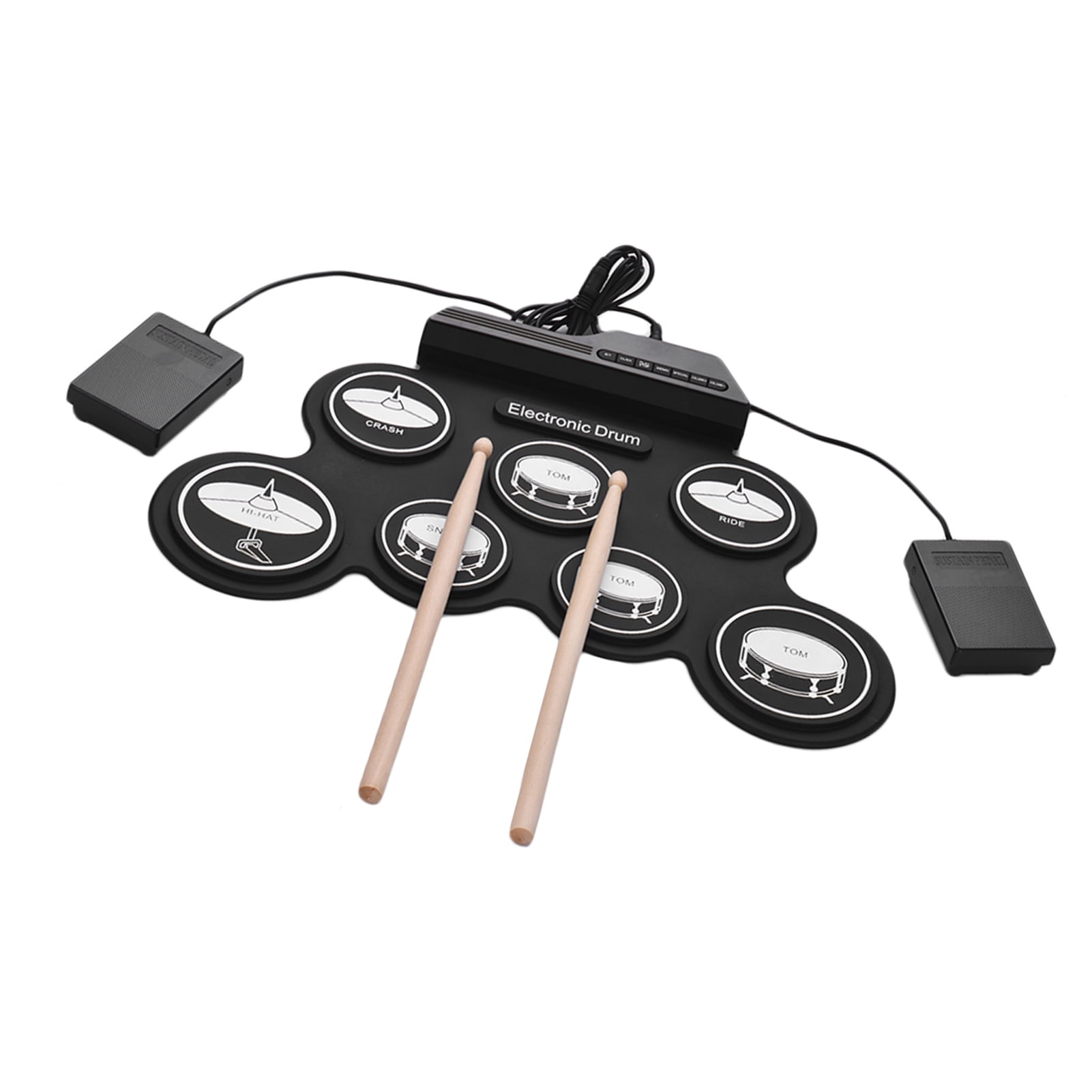Practice Pad Kit with USB MIDI Jack for Beginners Kids Birthday Gift Quick Setup Protable Roll Up Drum Kit W/ 9 Electric Drum Pads Foot Pedals Built in Drum Stick Electronic Drum Set 