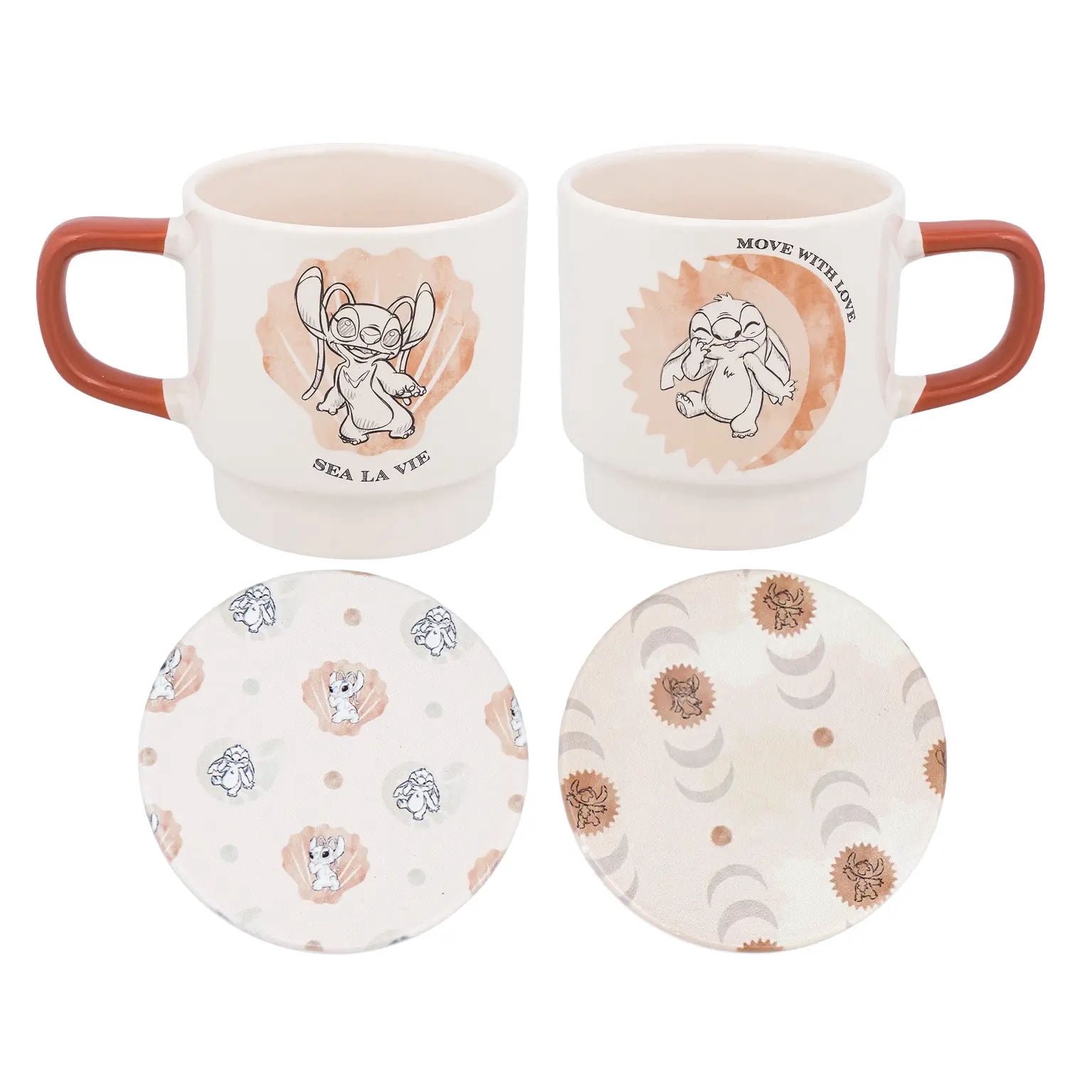 Disney Stitch Stackable Mugs & Coasters Bundle. 4pc Set