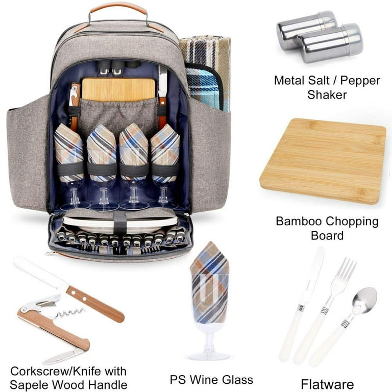 Backpack Picnic Bag With Cooler Compartment Cutlery Set Bottle Holder  Blanket