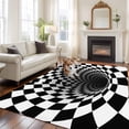 thumbnail image 2 of 8x10 Area Rugs for Living Room, 3D Optical Illusion Non Slip Area Rugs for Kitchen Bedroom Entryway, Black White Checkered Gingham Plaid Vortex Washable Carpet Runner Rug Floor Mats for Bedroom, 2 of 8