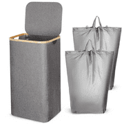 Laundry Hamper with Lid and Removable Liner - Linen - Easily Transport Laundry - Foldable Hamper - Cut Out Handles
