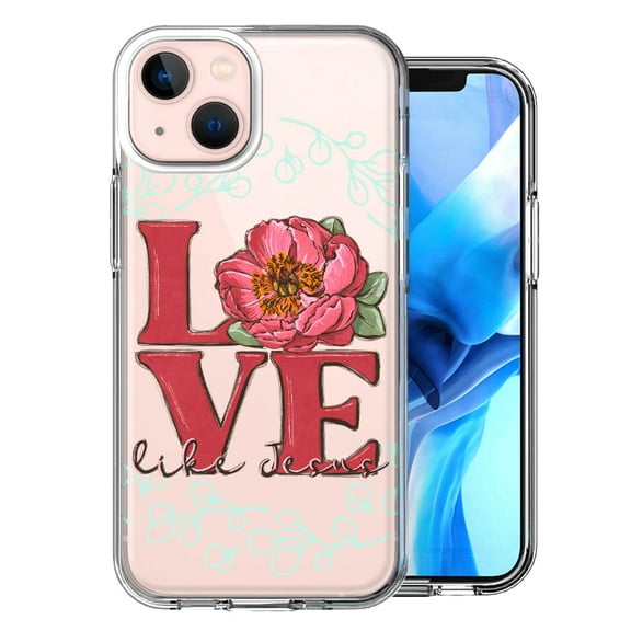 MUNDAZE Case for Apple iPhone 15 Plus Hybrid Shockproof Slim Hard Soft TPU Shell Heavy Duty Protective Phone Cover - Love Like Jesus Flower Text Christian