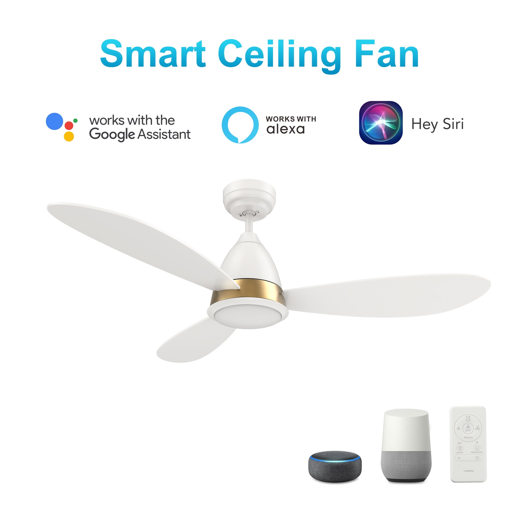 SMAAIR Fayette Silent Noiseless Smart Ceiling Fan with Light,52 Inch