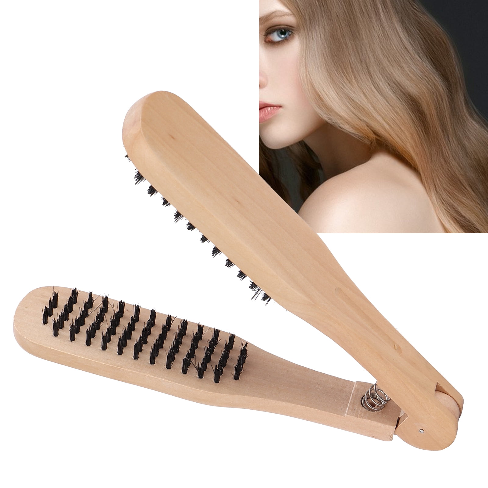 LAFGUR Wood Hair Clamp Brush Hair Straightening Comb Double Side Brush Heat Resistant Anti Static Wooden Handle Clamp Hair Comb Hard Hair Brush Comb