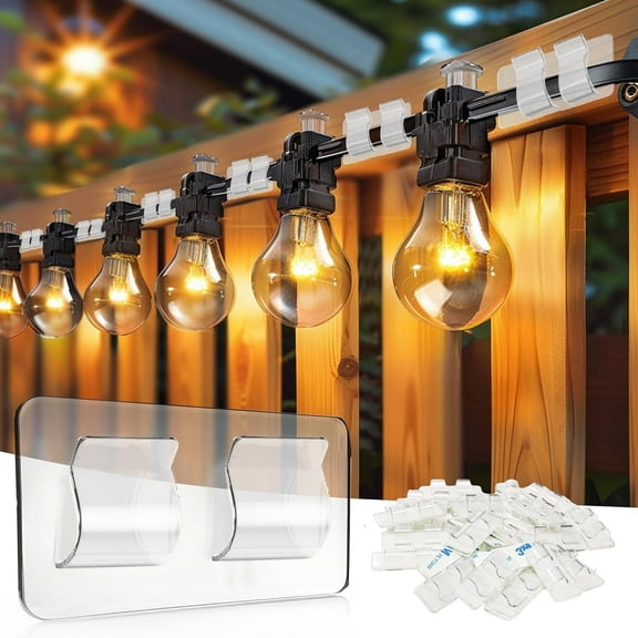 Dazzle Bright Hooks for Outdoor String Lights Clips, 30 Pack Heavy Duty Clips Clear Light Hook with Waterproof Adhesive Strips, Outside UV-Resistant Hooks for Hanging Christmas Light Cable Organizer