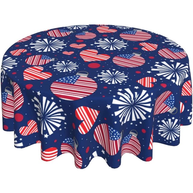 American Patriotic Flag Round Tablecloth 60 Inch Memorial Day 4th of July Blue Star Print Decorative Table Cloth with Dust-Proof Wrinkle Resistant Decor for Home Kitchen Dining Room Outdoor Patio