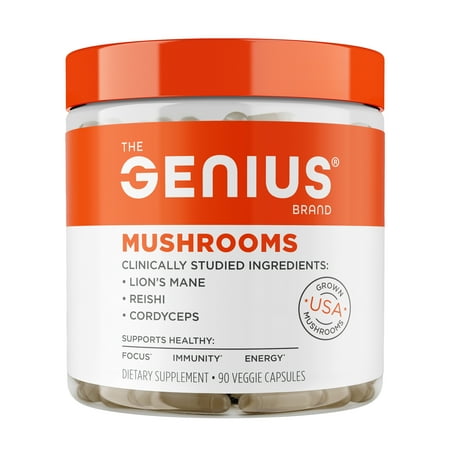 The Genius Brand Genius Lions mane - Plant-Based Supplement for Immune, Focus & Energy Support - Lion's Mane, Cordyceps & Reishi - Organic & Non-GMO - 90 Veggie Capsules