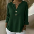thumbnail image 5 of WTXUE Women's Button V Neck Waffle Knit Tops Long Sleeve Waffle Knit Shirts Dressy Casual Loose Button Up V Neck Henley Tops Fall Basic Tee Blouse Warm Stretchy Layer Tee Shirts Green S, 5 of 6