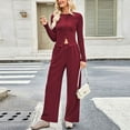 thumbnail image 6 of YOIAVAIOY Women 2 Piece Ribbed Knit Set Casual Y2k Tracksuit Sets Slim Fit Cropped Shirts and Wide Leg Pants Matching Set Fall Fashion Outfits Wine S, 6 of 9