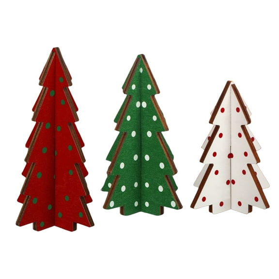 Shoreew 3 Pcs Wooden Christmas Tree Decor Rustic Buffalo Plaid/Dot Christmas Tree Farmhouse Table Centerpiece for Tiered Tray Tabletop Home Decor