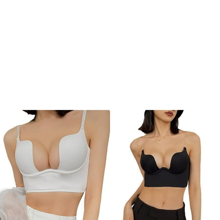 Wijhcboe 2 Pack Women Womens Bras Push up No Underwire Solid Low Back Bras plus Size Bra Underwired U Shape Backless Padded Sports Bra Bras Multiple Convertible Straps Underwire Medium Bra Women S B