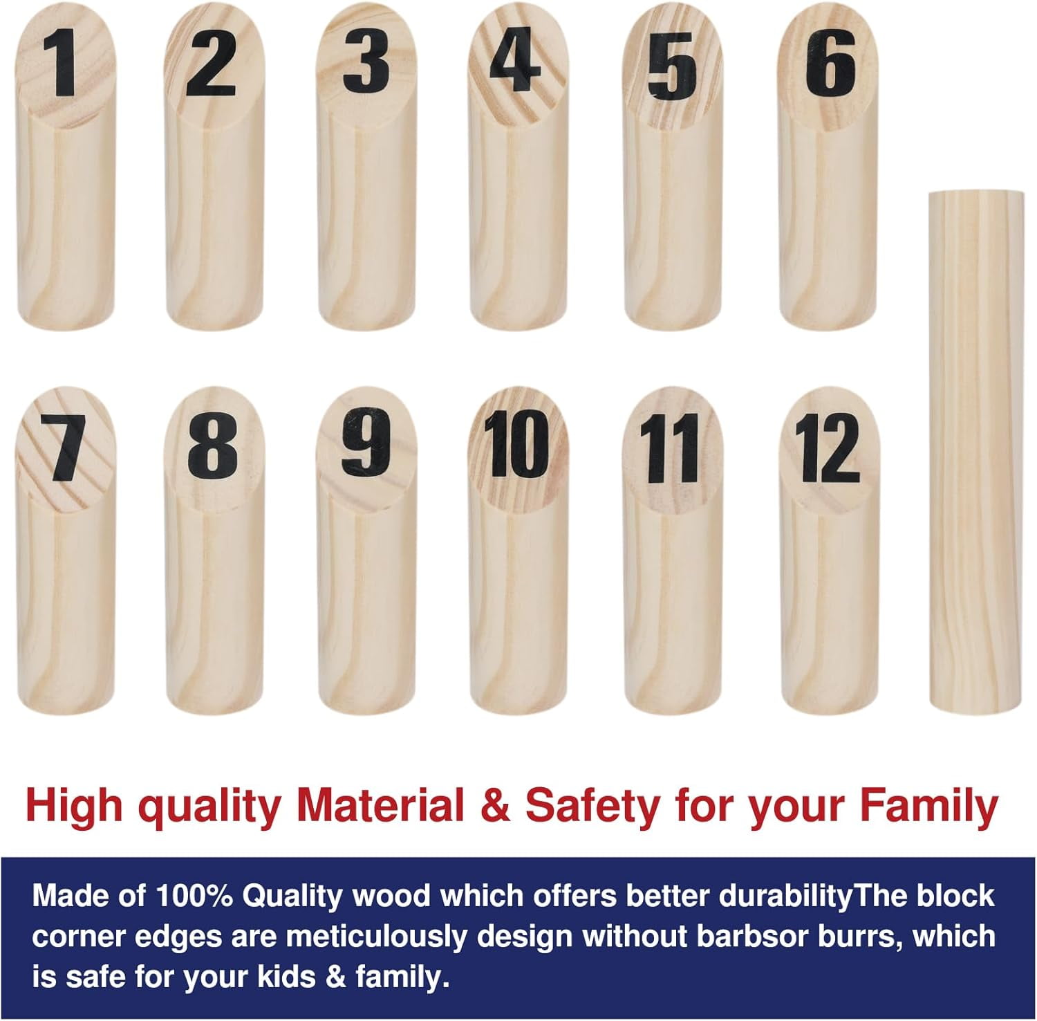 Fugocen Wooden Throwing Game - 12 Numbered Block Toss Game Set with Carrying Bag