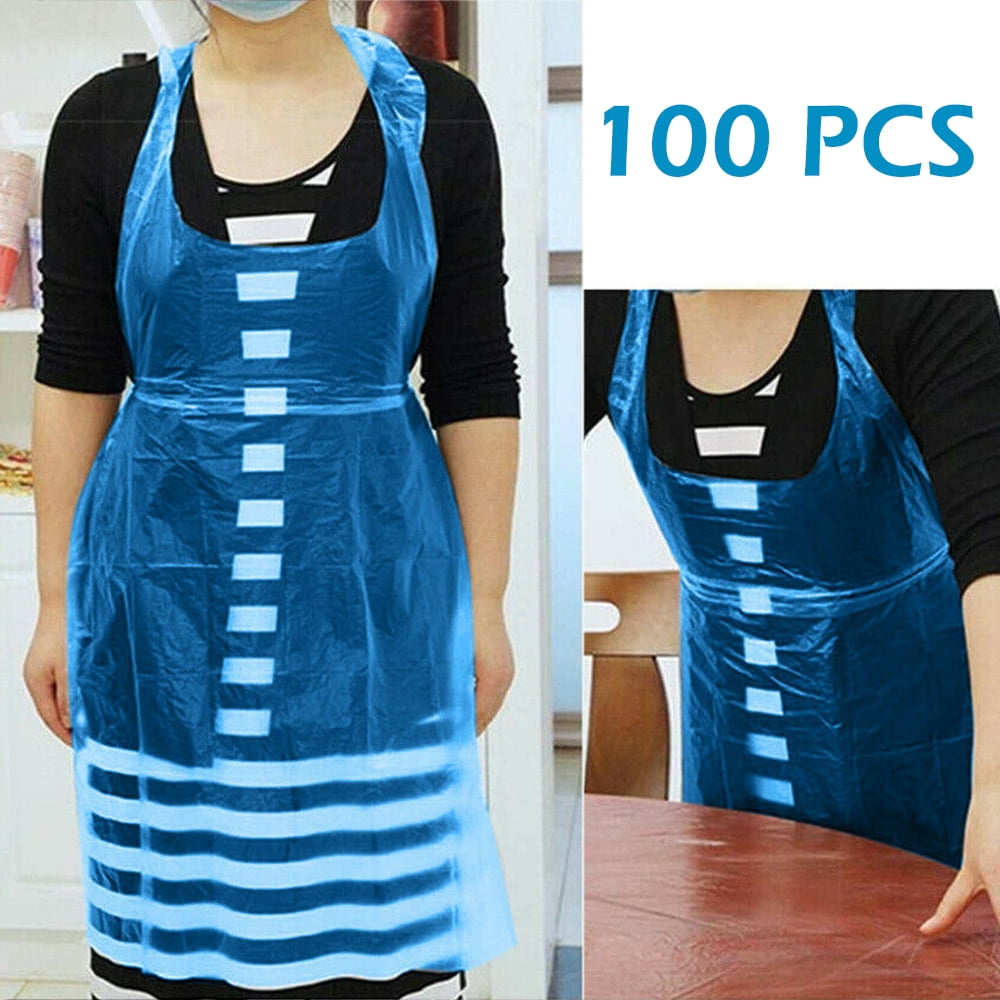 100 Blue Plastic Disposable Aprons For Cooking Painting and More 
