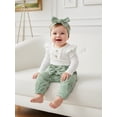 thumbnail image 6 of Loicainy Infant Baby Girls Fall Clothes Set 3 6 9 12 Months Long Sleeve Romper with Floral Pants and Headband Outfits, 6 of 9