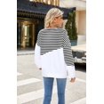 thumbnail image 3 of Women's Solid Color Round Neck Contrast Striped Long Sleeve Sweatshirt Jacket, 3 of 3
