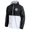 thumbnail image 2 of Men's Fanatics Black/White Brooklyn Nets Anorak Block Party Windbreaker Half-Zip Hoodie Jacket, 2 of 3