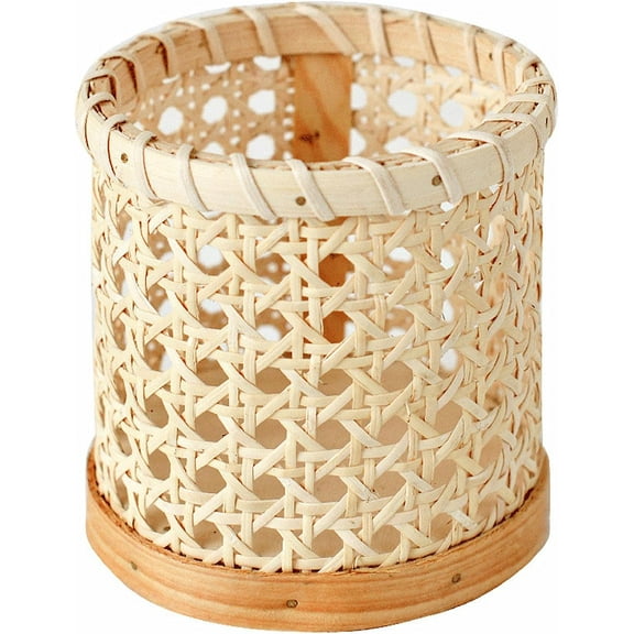 Rattan Pen Holder, Hand Woven Small Wicker Pen Cup Multi-Functional Woven Desk Organizer for Pencil, Office&Home Sundries, Makeup Brushes.