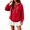 Red, variant on Yungyresw Solid Color Sweatshirs for Women Drawstring Hoodie Ribbed Hem Long Sleeve Pullover Oversized Fit Kangaroo Pocket Winter Layering