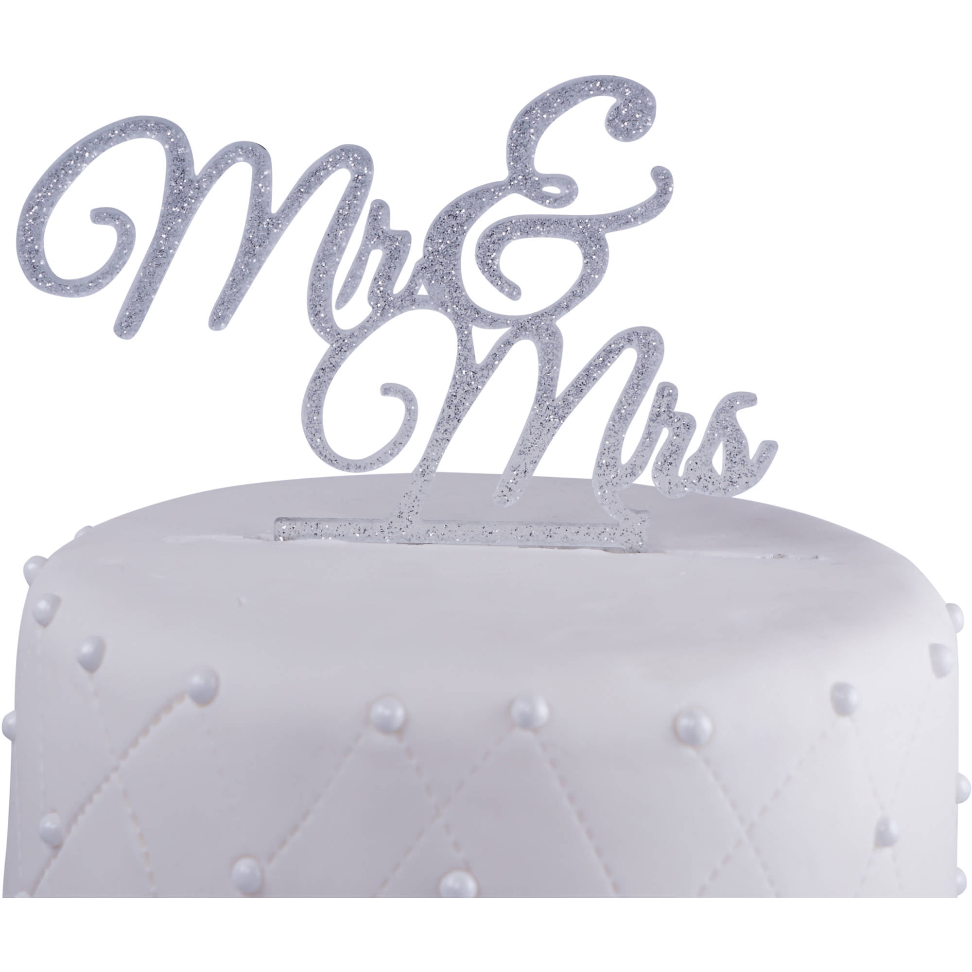 MR & MRS WEDDING CAKE TOPPER-AND-SILVER GLITTERY ACRYLIC SIGN-16X14CM-SILHOUETTE 