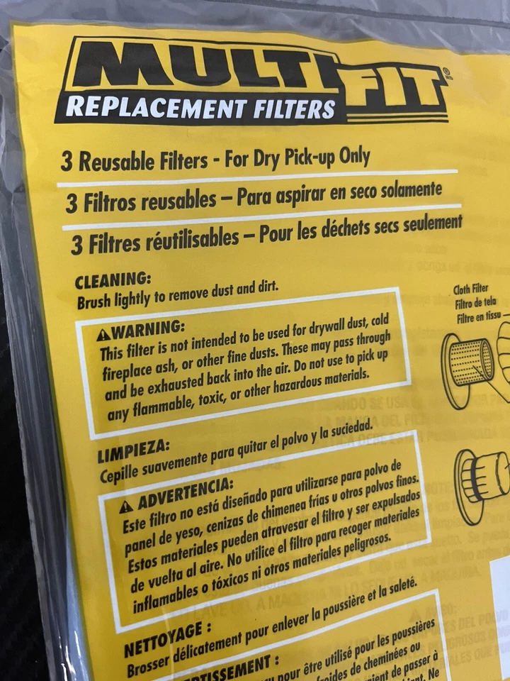 CRESTIN- 3-Pack Disposable Dry Filter With Retainer Band F/ Most Shop-Vac Wet/Dry Vacuums