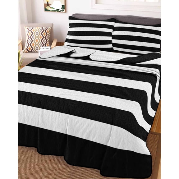 Black Striped Twin XL Size Down Alternative Comforter,Lightweight Comforter Quilt Bedding Set with Pillow Shams Modern Simple Monochrome Geometric White All Seasons Bed Comforter Duvet Insert 68"x98"