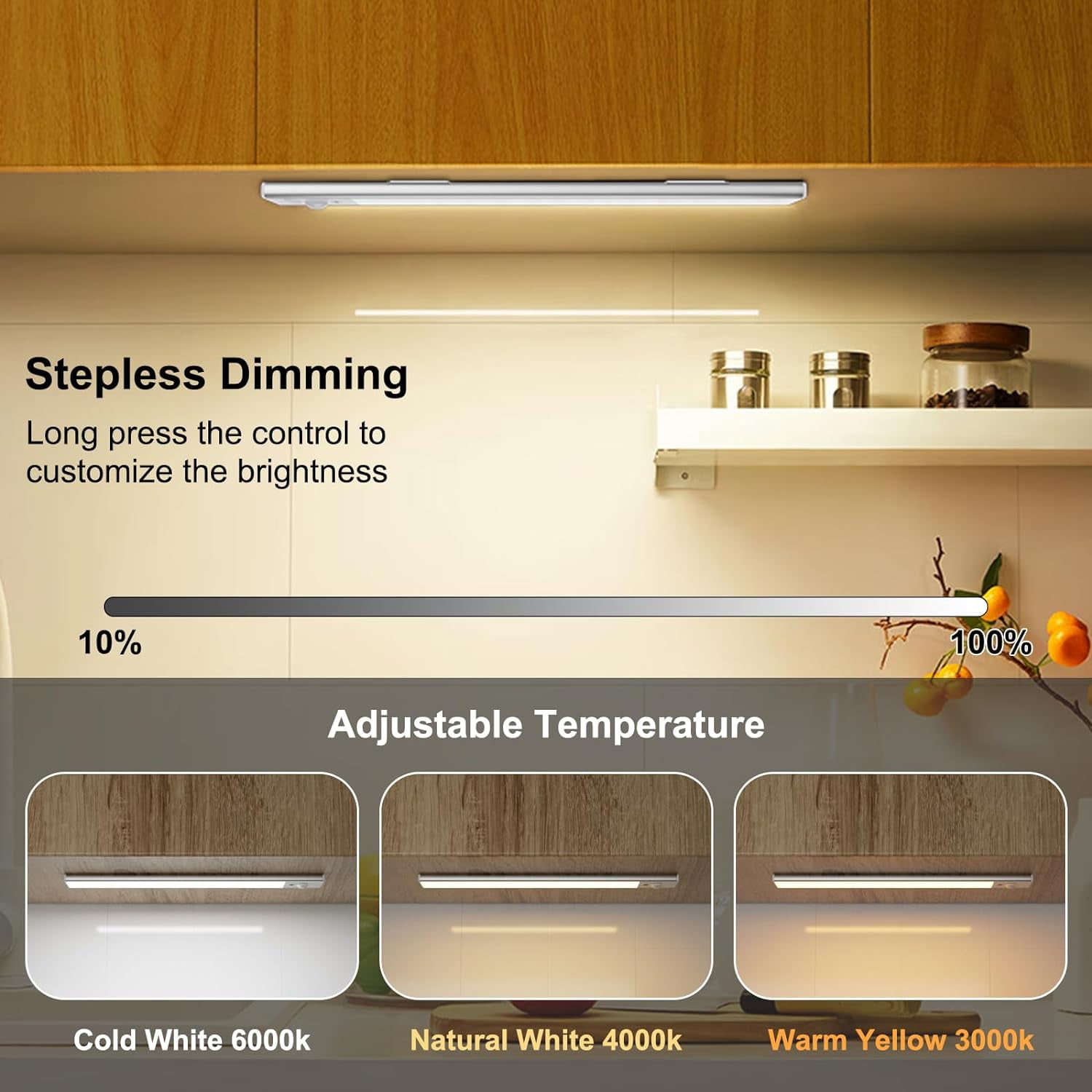 11.8" Rechargeable Under Cabinet Light with Motion Sensor, 3 Color Temperatures for Kitchen, Cabinet, Wardrobe