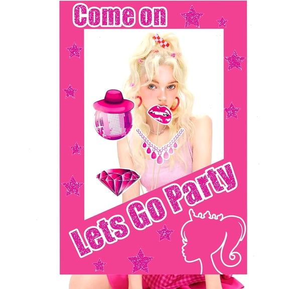 15 PCS Lets Go Party Photo Booth Props - Hot Pink Girl Birthday Party Supplies - Bachelorette Bridal Shower Decoration