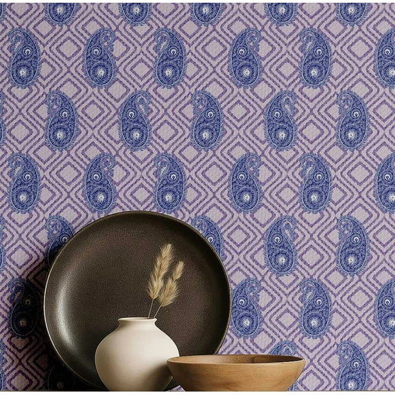 S4Sassy Peel & Stick Vinyl Wallpaper, Paisley Wall Paper Contact Paper Waterproof - Purple, 25"x120", Removable Asian Style Covering for Home Decor in Bedrooms & Living Areas, Renter Spaces, Cabinets