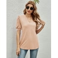 thumbnail image 6 of ZHENWEI Womens Casual V-Neck T-Shirts Loose Puff Short-Sleeve Tops Tunic Blouse, 6 of 9