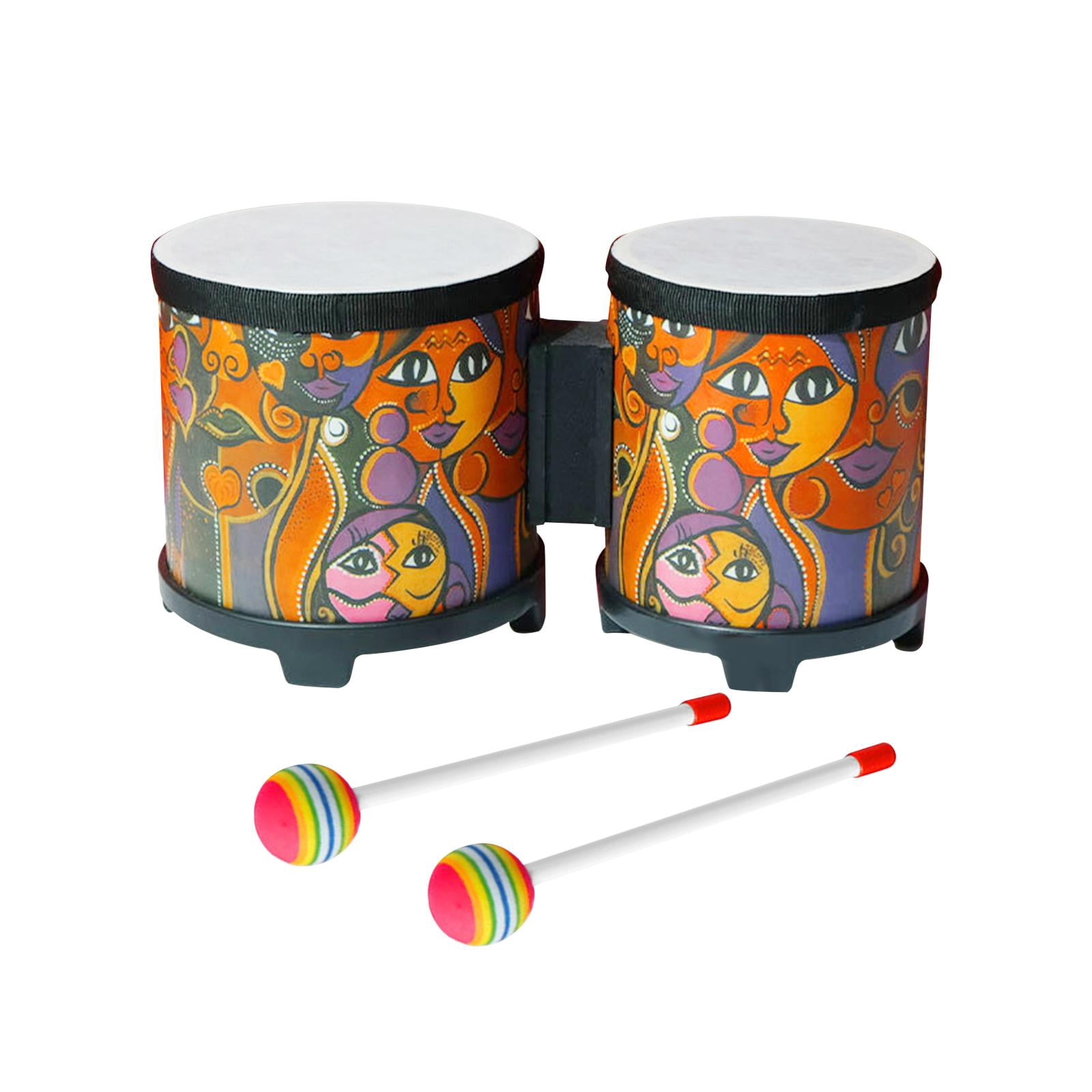 JWQFBC 5'' and 6'' Bongo Drum Set African Hand Drum Educational Toy Music Enlightenment Face
