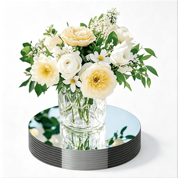 LQSEO 20 Pack Round Mirror Centerpieces for Tables, No Glass Acryliccircle Mirror Table Centerpieces Mirror Tray Candle Plates for Wedding Table Decorationchristmas Home Decor (6Inch)