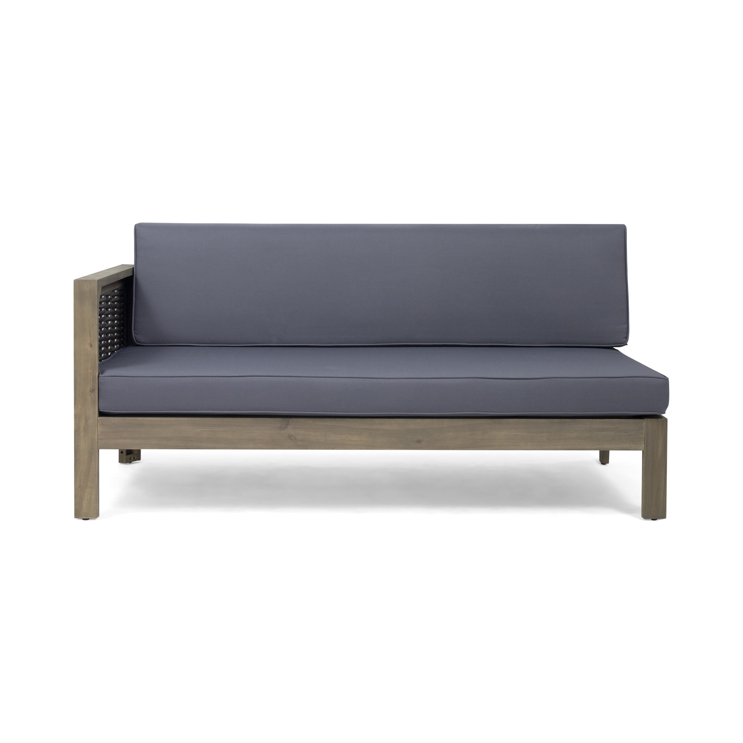 Cayson Outdoor 5 Seater Wood and Wicker Sectional Sofa Set, Gray, Dark Gray