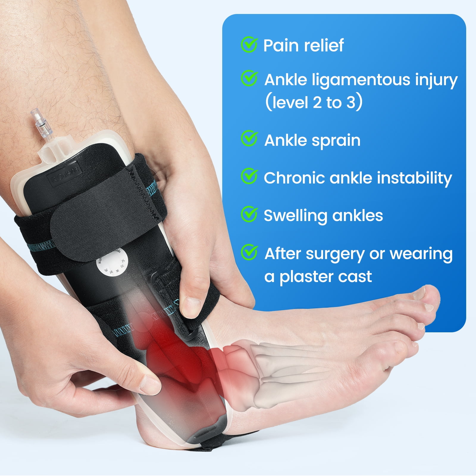 Velpeau Air Gel Stabilizer Brace for Ankle Sprain, Tendonitis Support for Men & Women,Achilles Tendon Compression Relief,Fracture Treatment,Hot & Cold Therapy(Small,Left)