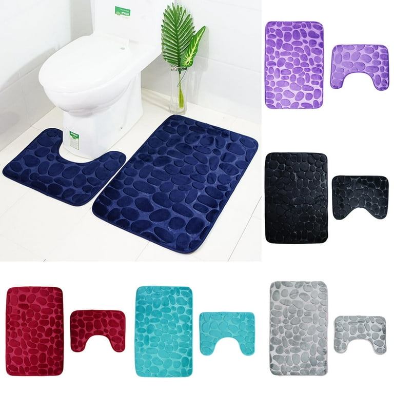2Pcs Bath Pedestal Bathroom Mat Set Toilet Non-Slip Rubber Backed Quick  Drying