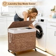 thumbnail image 3 of Casa Pura Furniture 3-Section Laundry Hamper with Lid, Water Hyacinth Woven Laundry Sorter with Removable Liners, Rolling or Non-Slip Design, 3 of 9