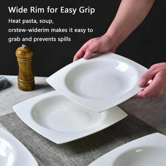 Salad Kitchen Plate set for 6,Square Plate Sets for Elegant Dining,Microwave Safe White Plates Ceramic Tableware Set,Ideal for Home or Restaurant